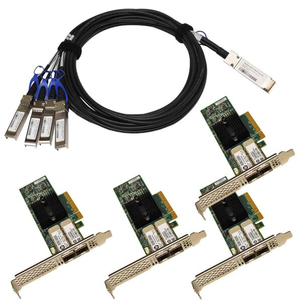 4x HP Mellanox ConnectX-3 546SFP+ 2Port + 2,5m 40G QSFP+ - 4x 10G SFP+ DAC Cable