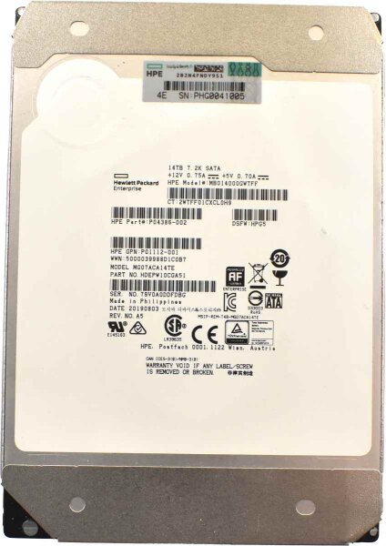 Toshiba 14TB 3.5" SATA HDD Festplatte MG07ACA14TE HPE P04386-002 MB014000GWTFF